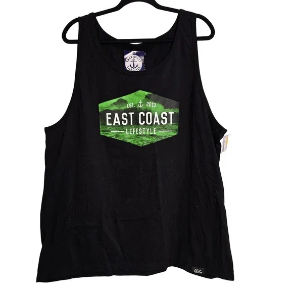 🆕️ NWT - East Coast Lifestyle Black Graphic Tank Top Men's 2XL 2TG Cotton - Picture 1 of 8
